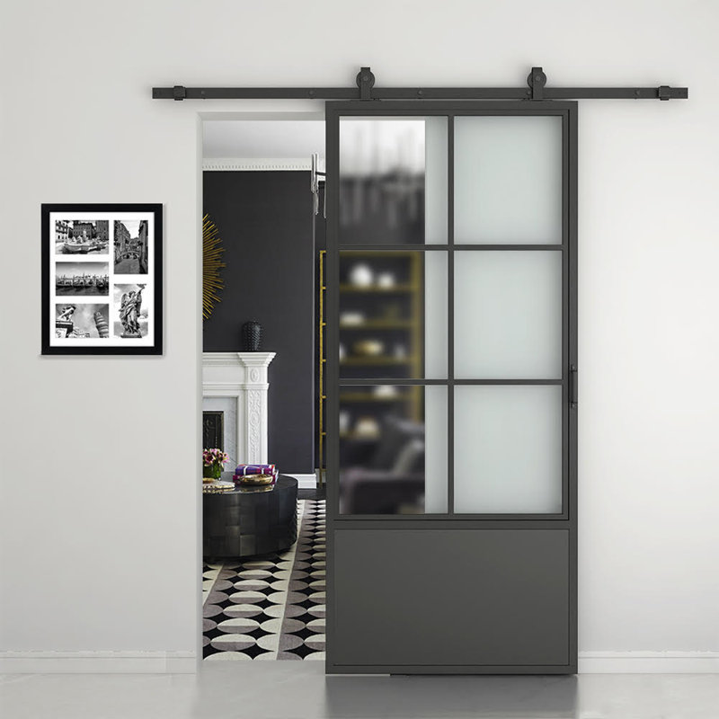 Calhome Glass Metal Barn Door with Installation Hardware Kit Wayfair